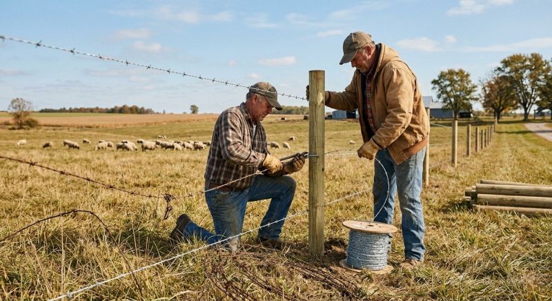 Barbed Wire Fence Installation
