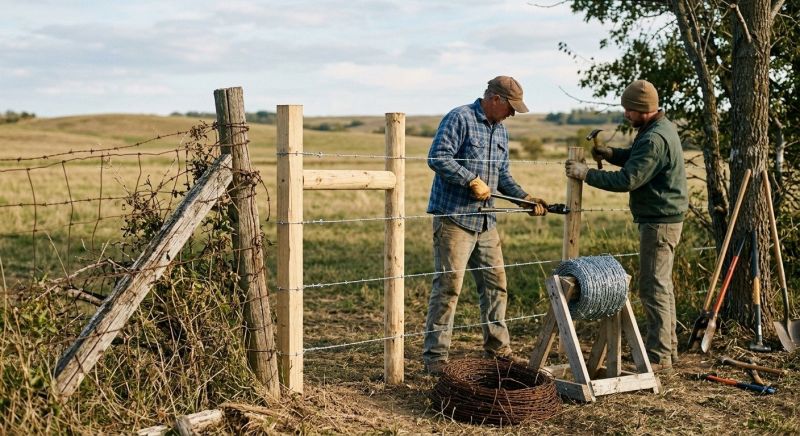 Commercial Barbed Wire Fence Installation